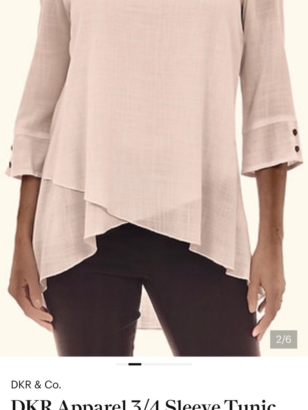 White V-Neck 3/4 Sleeve Linen Blend Tunic - Picture 2 of 8